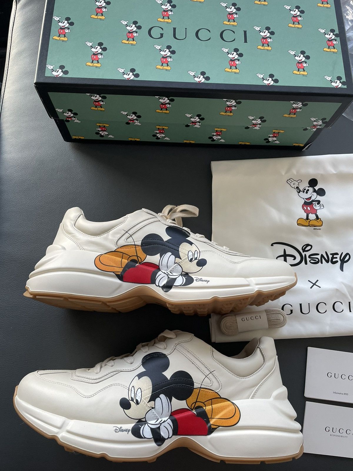 image of Disney x Gucci New Super Gucci X Mickey Mouse Rhyton Leather Sneaker, Men's (Size 11.5)