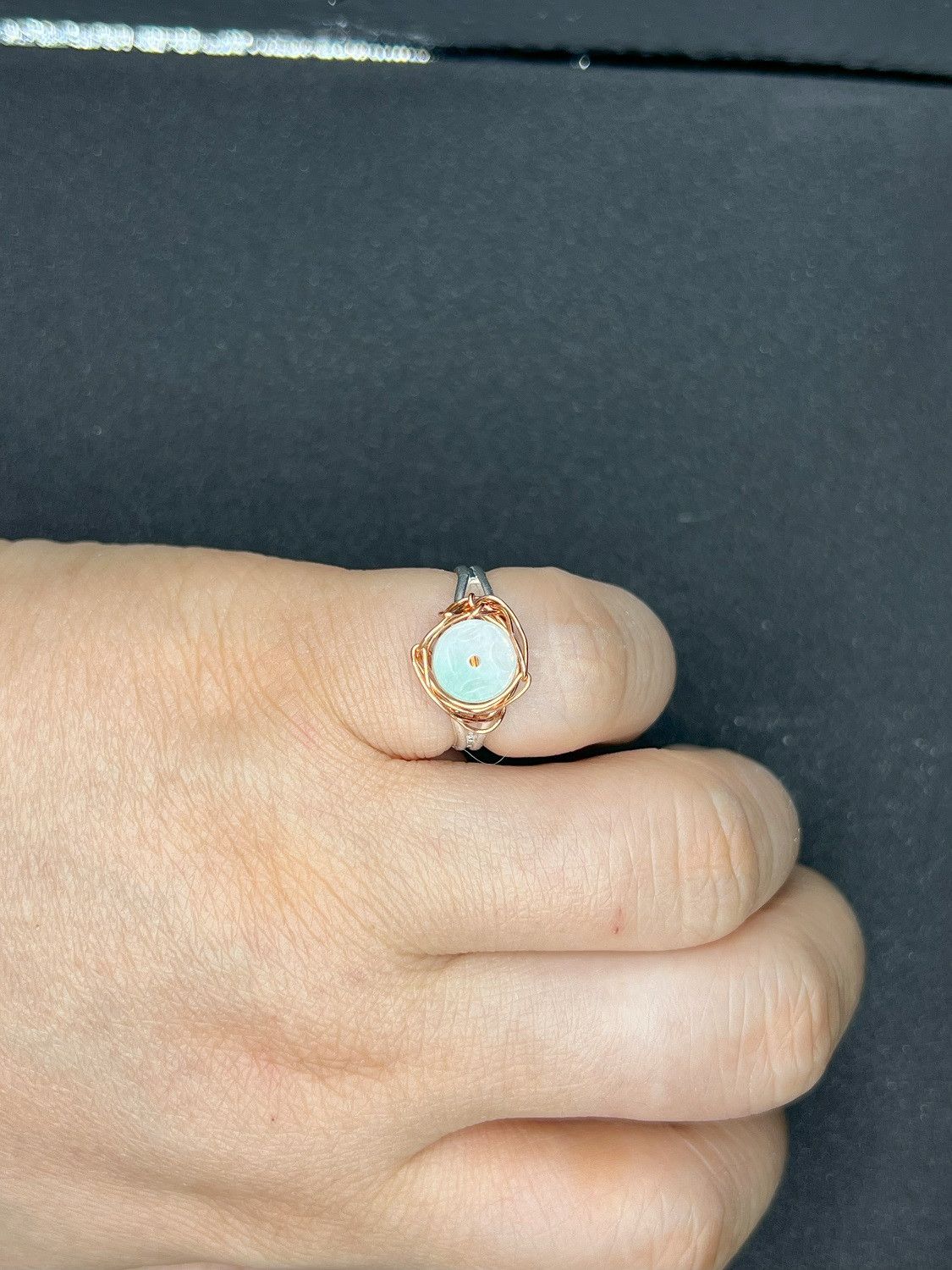 Handmade Jade Stainless Steel ring with bronze wire - size 5.5 Size ONE SIZE - 3 Thumbnail