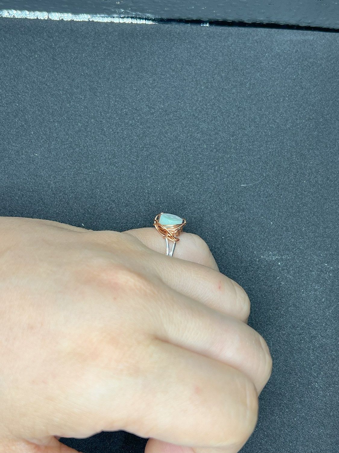 Handmade Jade Stainless Steel ring with bronze wire - size 5.5 Size ONE SIZE - 4 Thumbnail