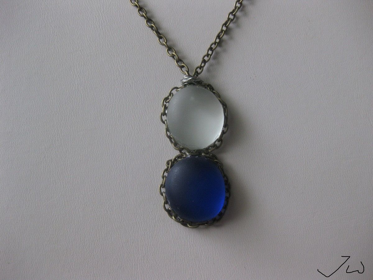 Handmade White and Blue Glass Bronze Necklace Size ONE SIZE - 3 Thumbnail