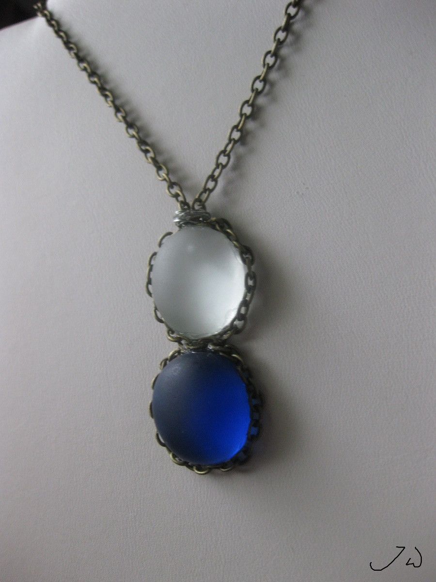 Handmade White and Blue Glass Bronze Necklace Size ONE SIZE - 2 Thumbnail