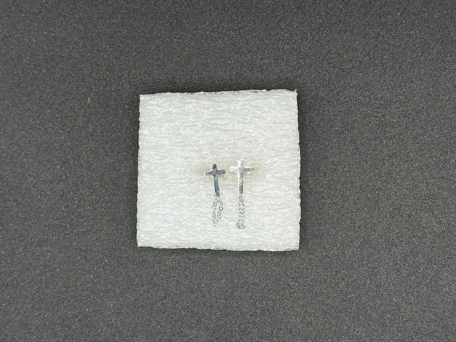 Jewelry Cross Stainless Steel Stud Earrings with Chain Size ONE SIZE - 1 Thumbnail