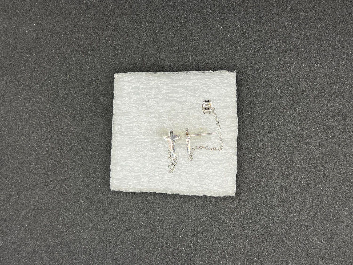 Jewelry Cross Stainless Steel Stud Earrings with Chain Size ONE SIZE - 2 Thumbnail