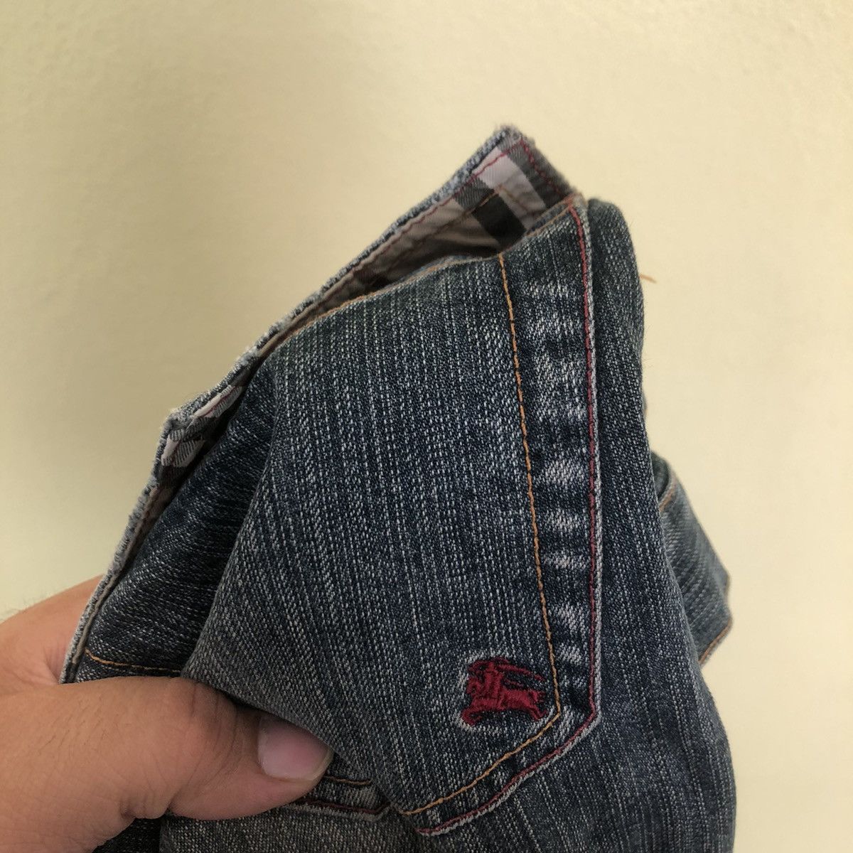 Distressed Burberry Black Label Nova Check Design Pocket