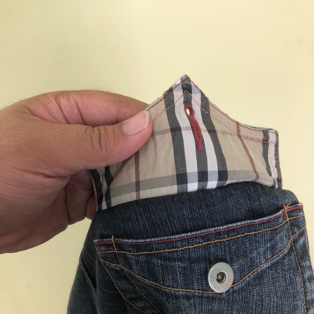Distressed Burberry Black Label Nova Check Design Pocket