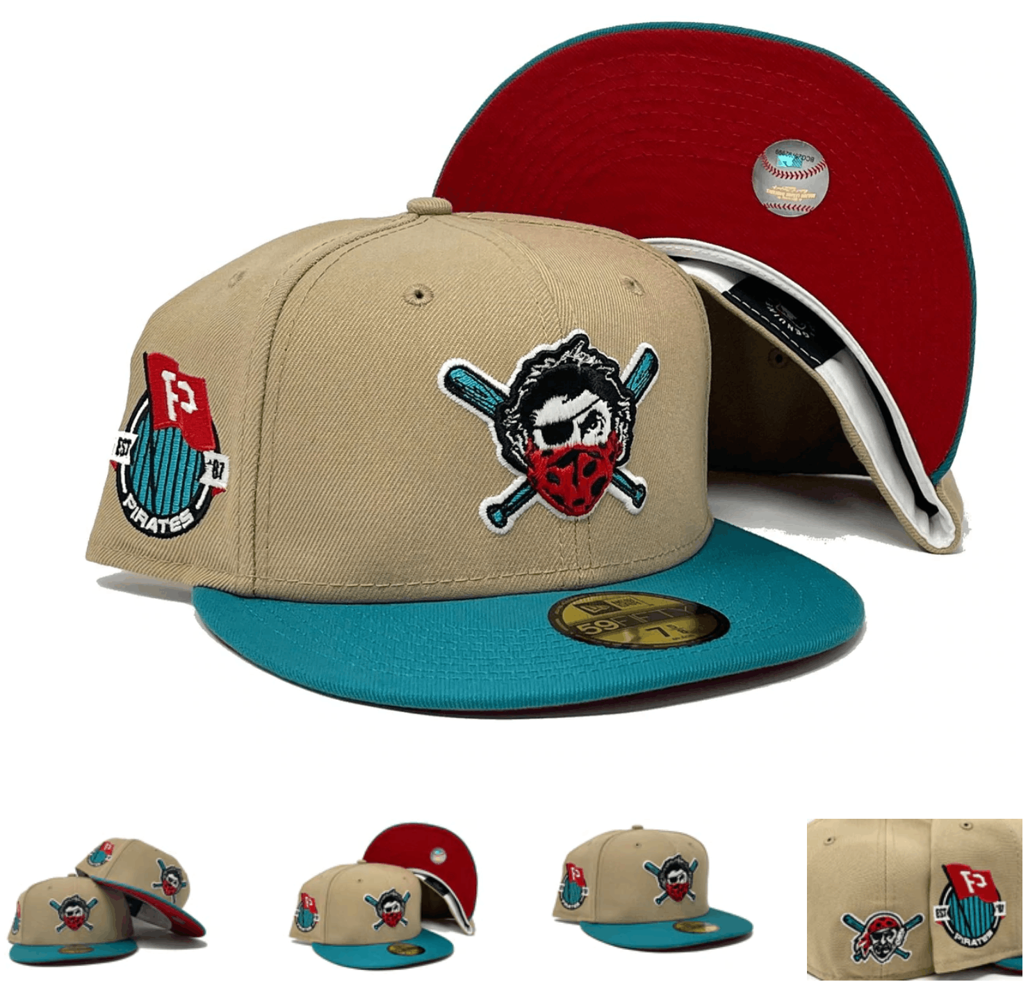 MLB × New Era Sportsworld Pocahontas Pittsburgh Pirates 7 1/8 Camel Teal Size ONE SIZE - 9 Thumbnail
