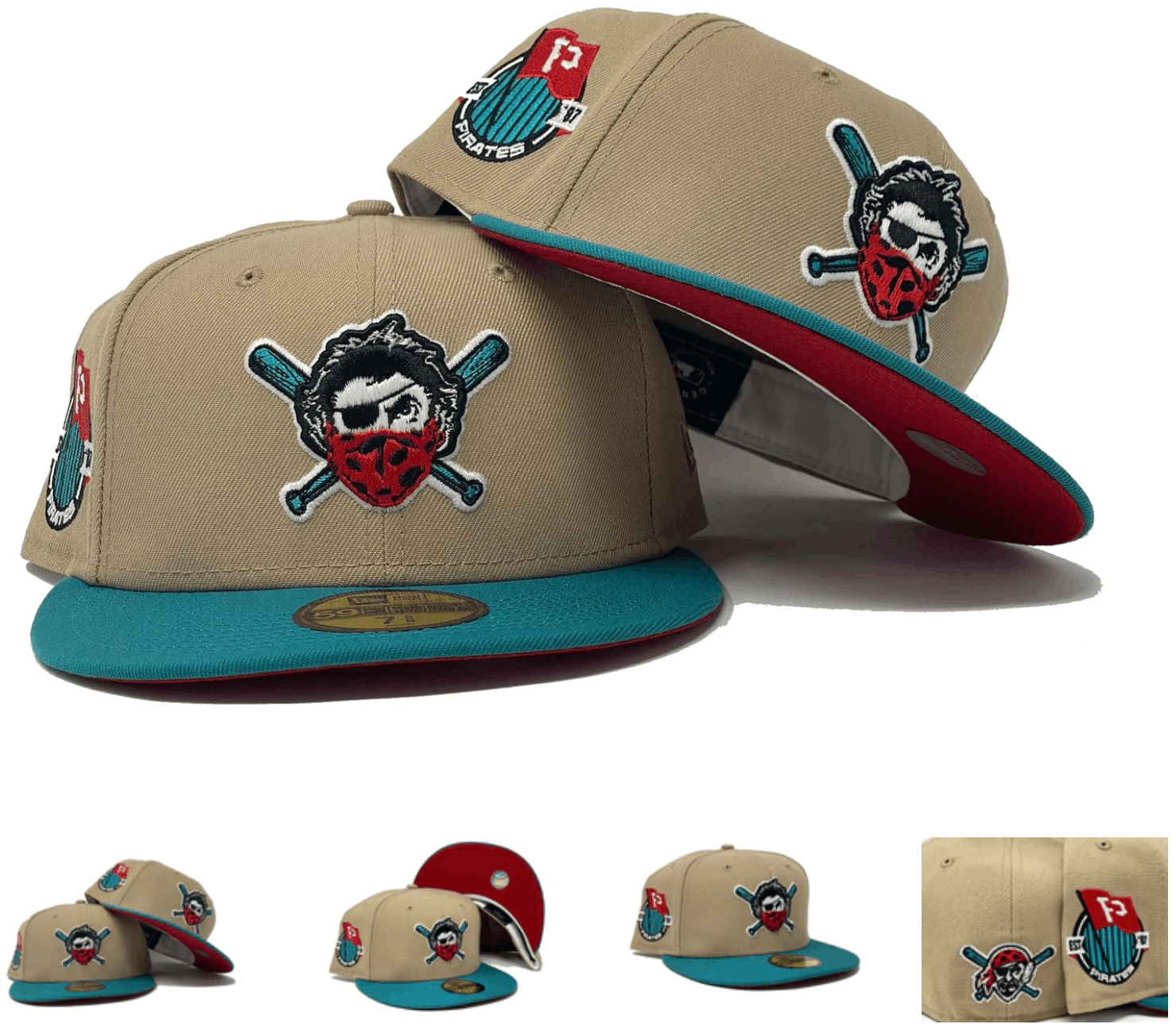 MLB × New Era Sportsworld Pocahontas Pittsburgh Pirates 7 1/8 Camel Teal Size ONE SIZE - 8 Thumbnail