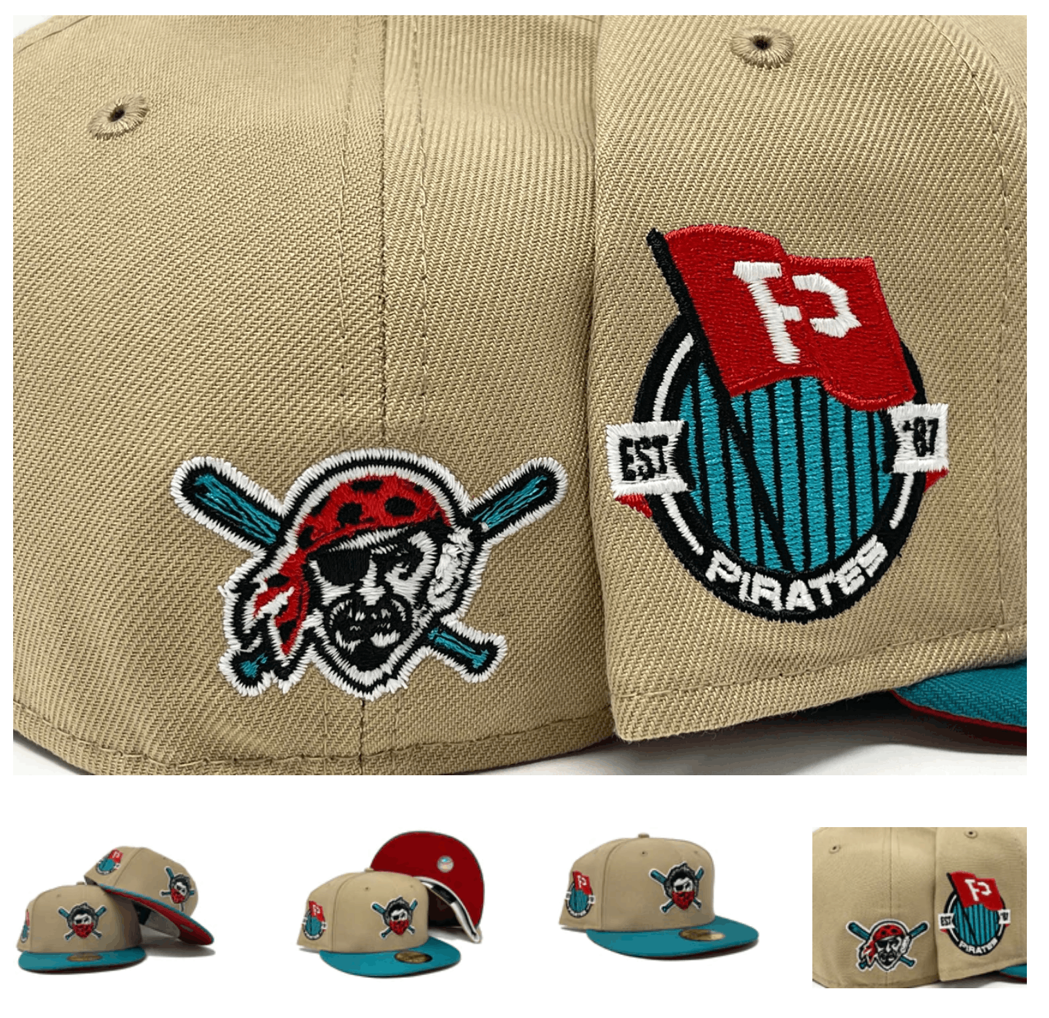 MLB × New Era Sportsworld Pocahontas Pittsburgh Pirates 7 1/8 Camel Teal Size ONE SIZE - 10 Thumbnail