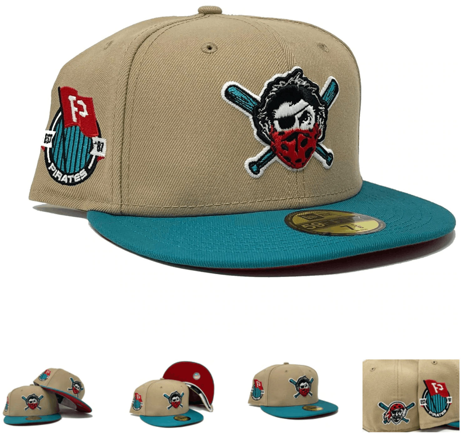 MLB × New Era Sportsworld Pocahontas Pittsburgh Pirates 7 1/8 Camel Teal Size ONE SIZE - 11 Thumbnail