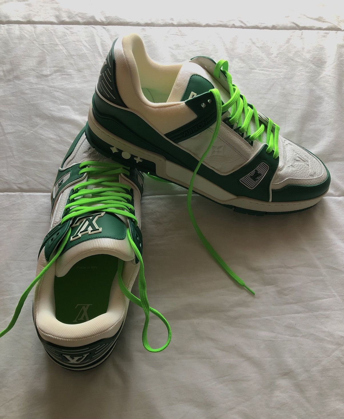 Louis Vuitton Louis Vuitton Green/White LV Trainers Size US 12 / EU 45 - 5 Thumbnail