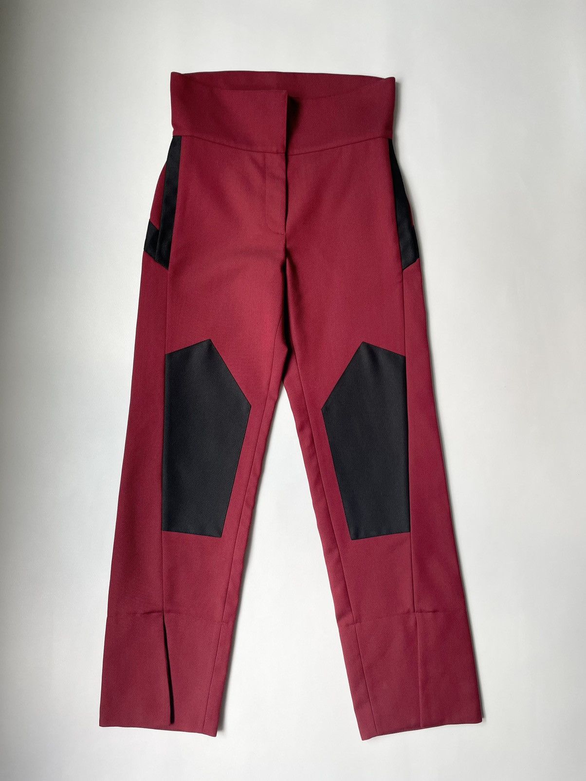 image of Kiko Kostadinov ‘Saturn Waist’ Utility Trousers in Burgundy/Black, Women's (Size 26)