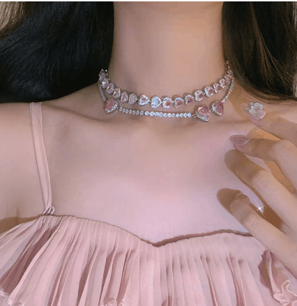 Jewelry Sparkling Pink Zircons Clavicle Chain Necklace Size ONE SIZE - 1 Thumbnail