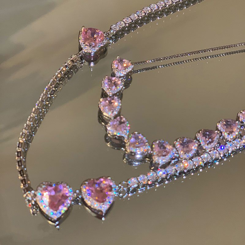 Jewelry Sparkling Pink Zircons Clavicle Chain Necklace Size ONE SIZE - 3 Thumbnail