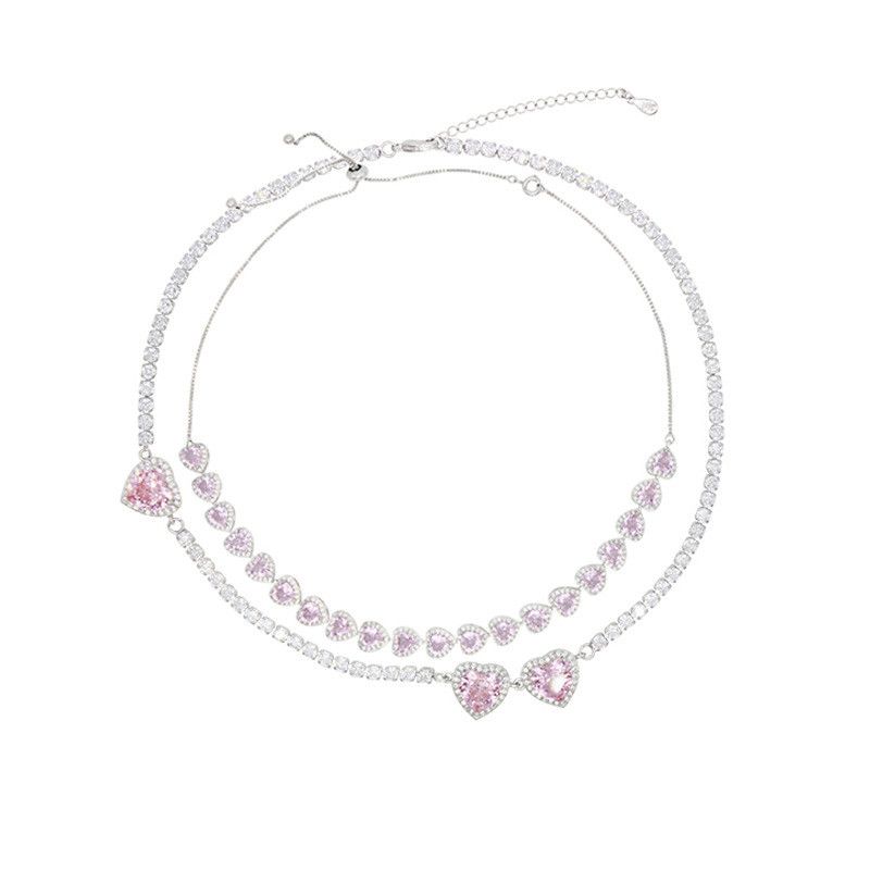 Jewelry Sparkling Pink Zircons Clavicle Chain Necklace Size ONE SIZE - 2 Thumbnail