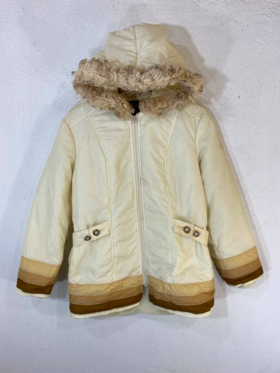 Vintage White Bear Retro Puffer Jacket Talon Zipper