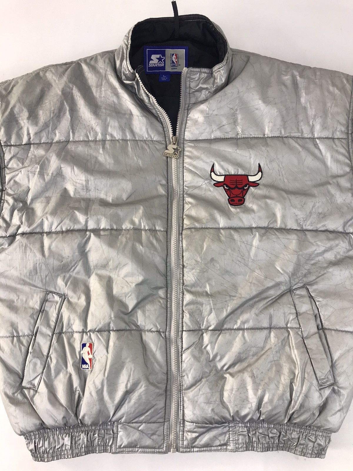 NBA × Starter NBA Starter Chicago Bulls Grey Puffer Quilted Jacket Hoodies Size US L / EU 52-54 / 3 - 3 Thumbnail
