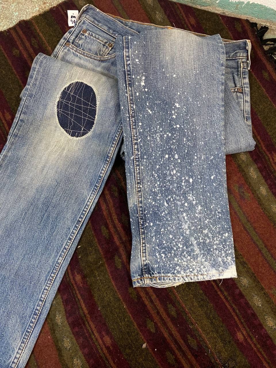 vintage levis 502 denim shashiko and paint splatter design