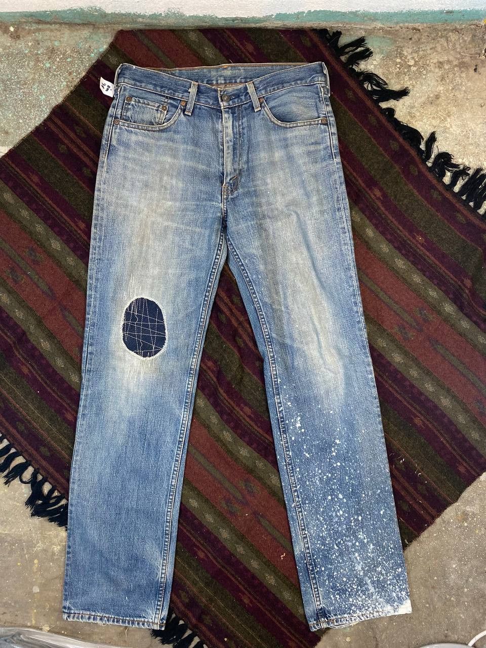 vintage levis 502 denim shashiko and paint splatter design