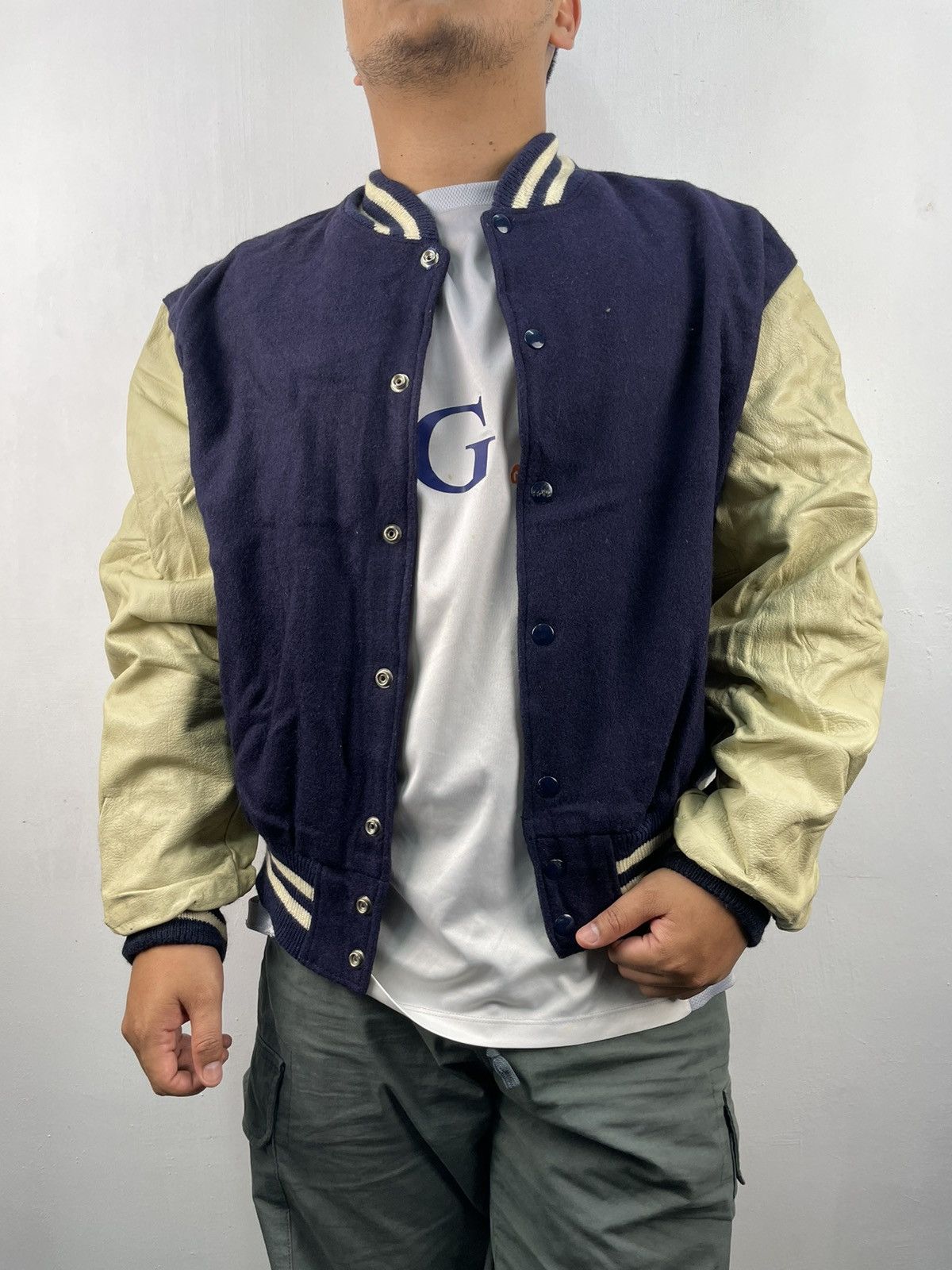 Vintage Vintage 90s Golden Bear Varsity Jacket Leather Size US XL / EU 56 / 4 - 1 Thumbnail