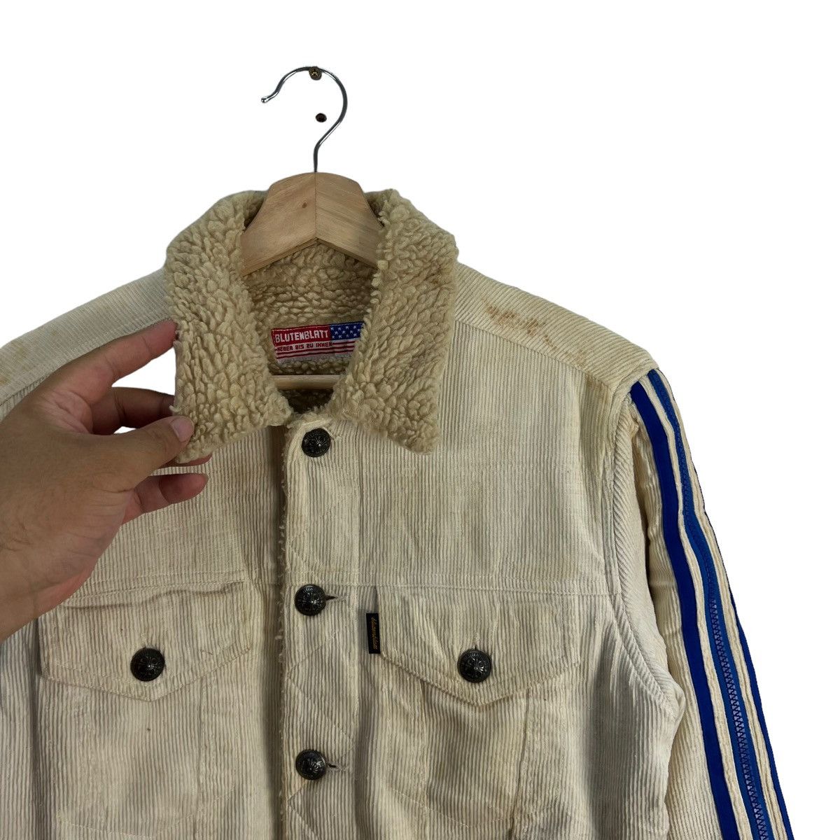 Japanese Brand VINTAGE TRUCKER BUTTON JACKET BLUTENBLATT SHERPA LINING Size US M / EU 48-50 / 2 - 4 Thumbnail