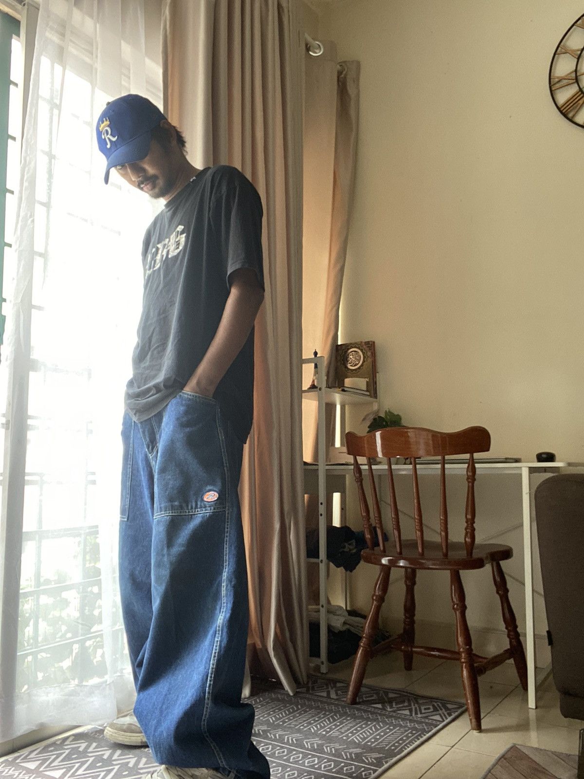 image of Jnco x Vintage Y2K Piko Small Logo Baggy Wide Leg Pant in Blue, Men's (Size 34)