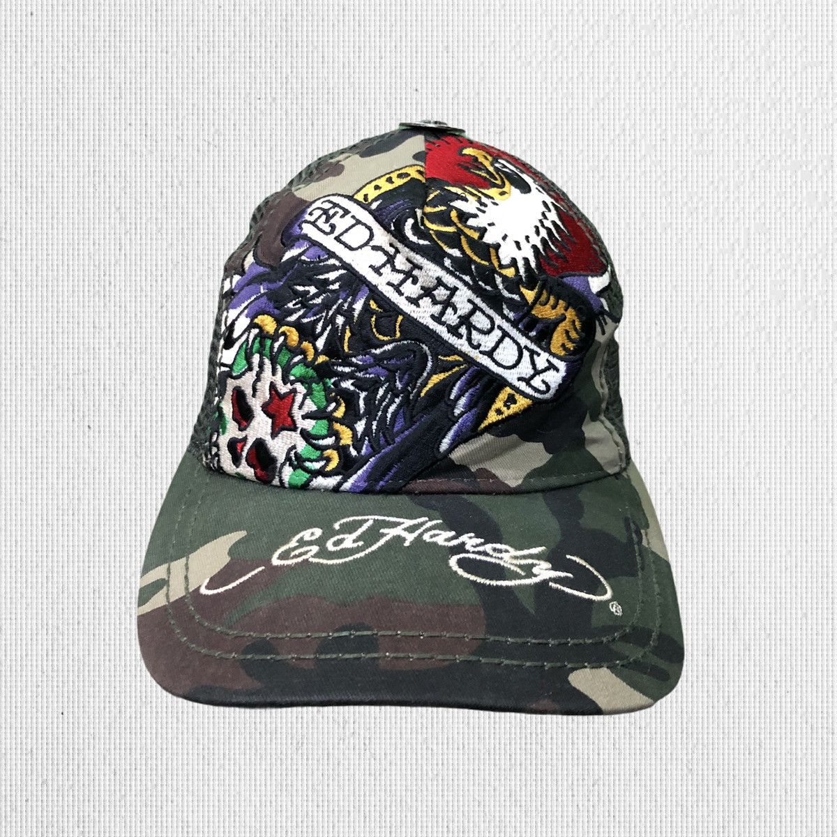 image of Christian Audigier x Ed Hardy Vintage Don Ed Hardy Camo Trucker Hat, Men's