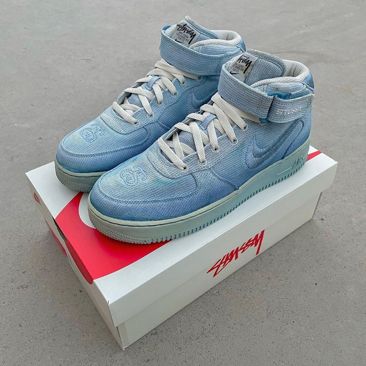 Pre-owned Nike X Stussy Custom Dyed Stussy X Nike Air Force 1 Mid “sky Blue” Shoes