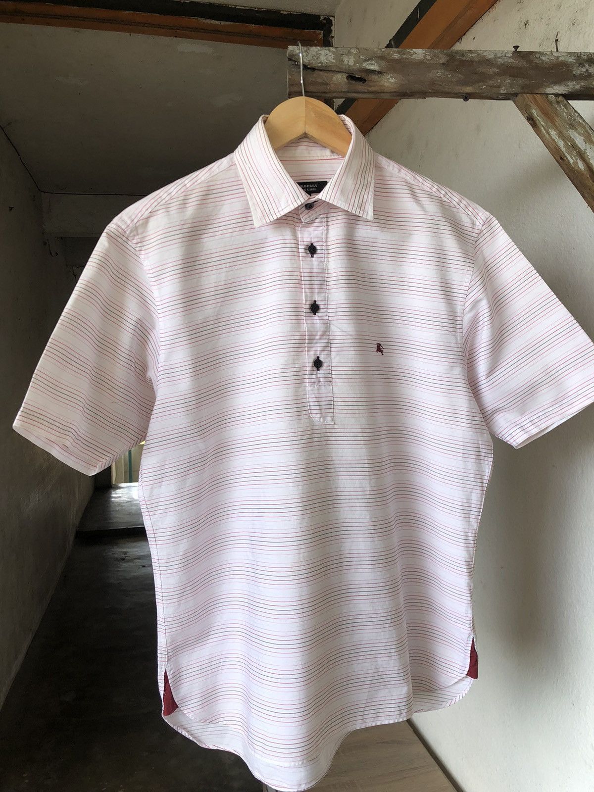 Burberry Vintage Burberry Black Label Strip Half Button Shirt Size US L / EU 52-54 / 3 - 6 Thumbnail