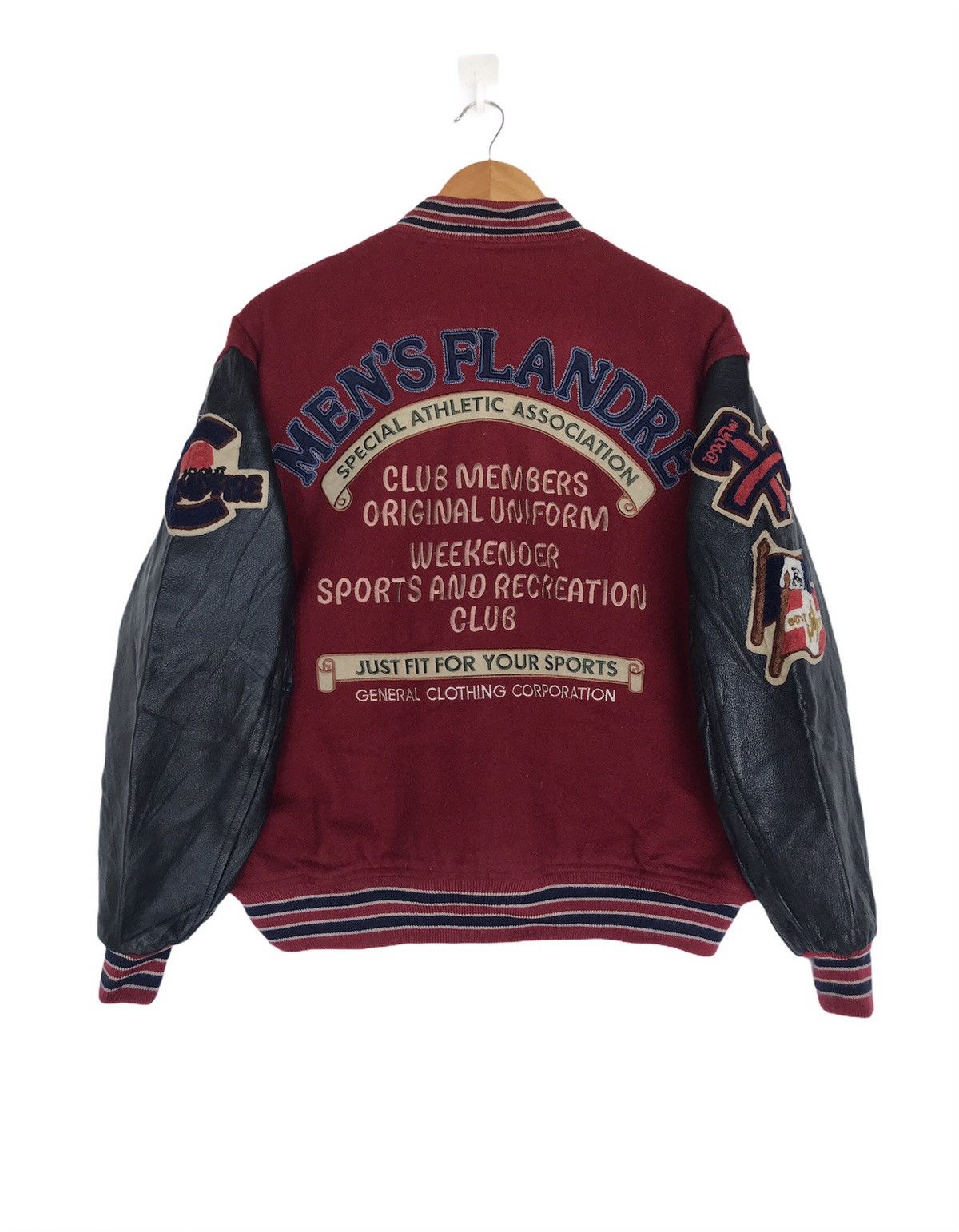 image of Vintage Men’S Flandre Leather Varsity Jacket 1970S in Red, Men's (Size Medium)