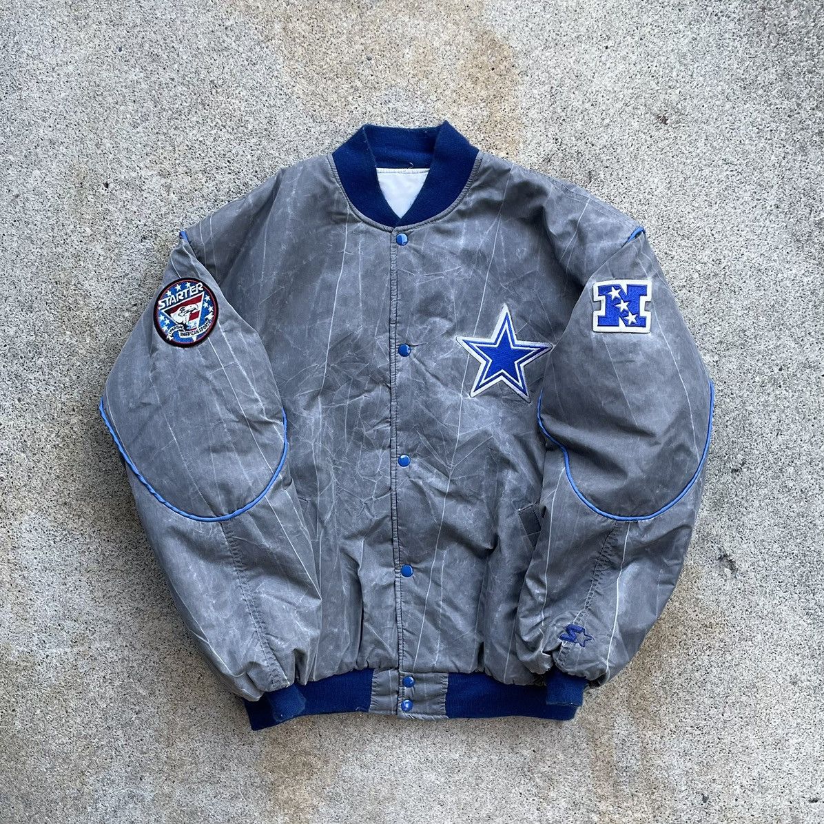 Vintage 80s RARE NFL Dallas Cowboys Acid Wash Bomber Light Jacket