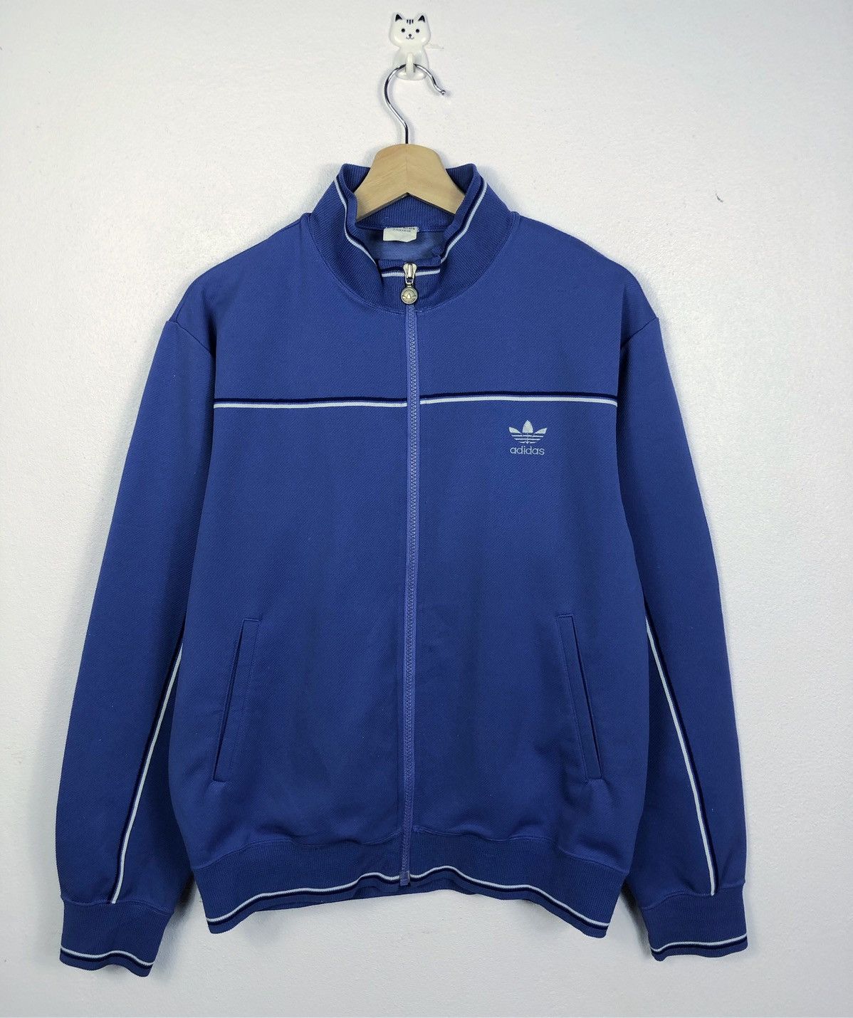 image of Vintage 80's Adidas West Germany By Descente Tracktop Jacket in Blue, Men's (Size Medium)