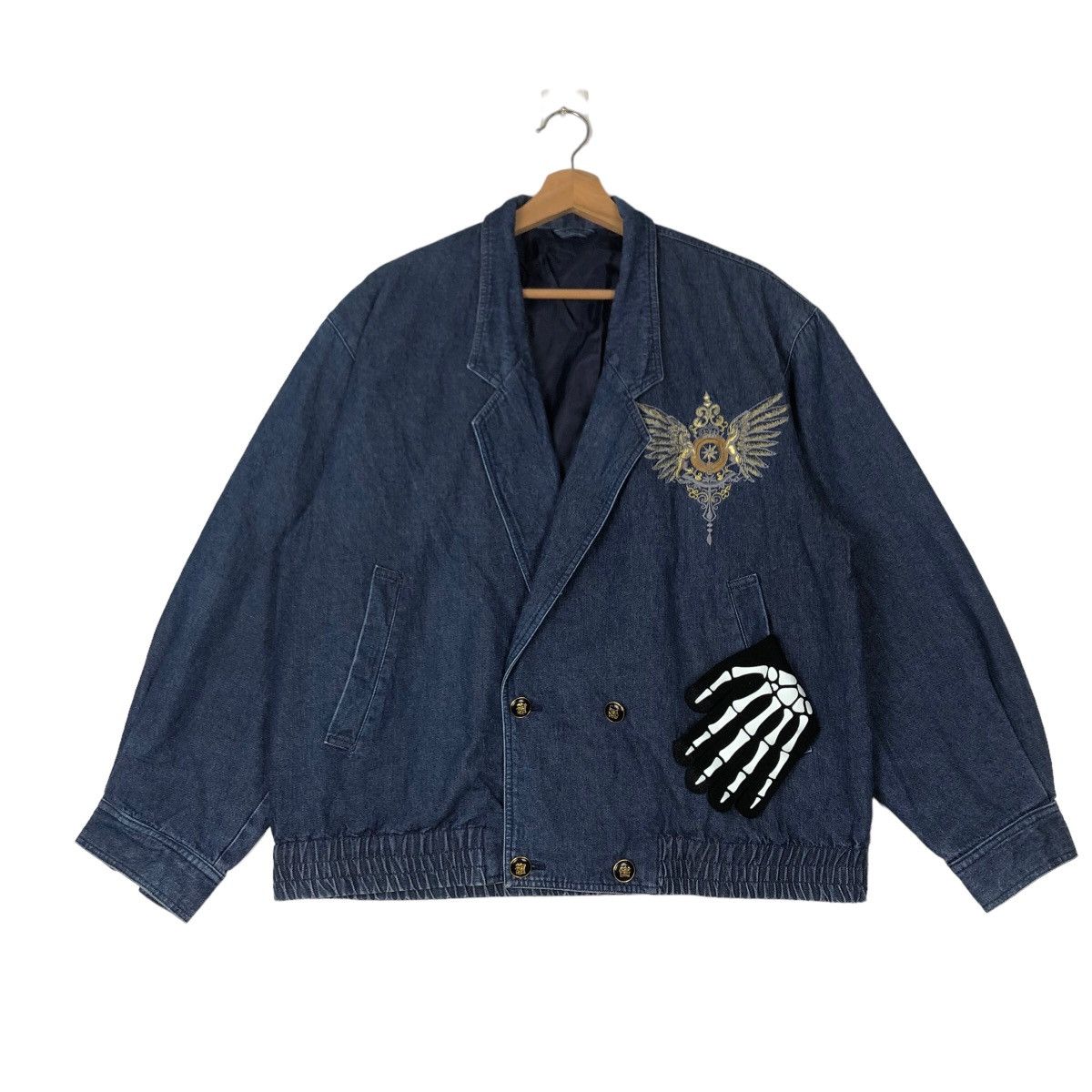 VINTAGE BOMBER DENIM JACKET BIG LOGO KAPITALIST ISSEY MIYAKE