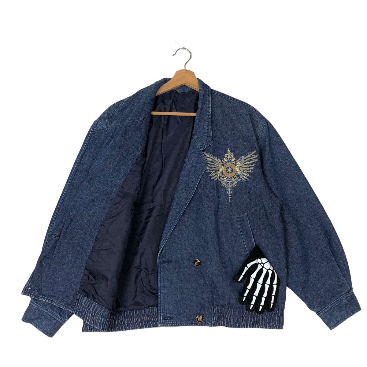 Japanese Brand VINTAGE BOMBER DENIM JACKET BIG LOGO KAPITALIST ISSEY MIYAKE Size US L / EU 52-54 / 3 - 8 Thumbnail