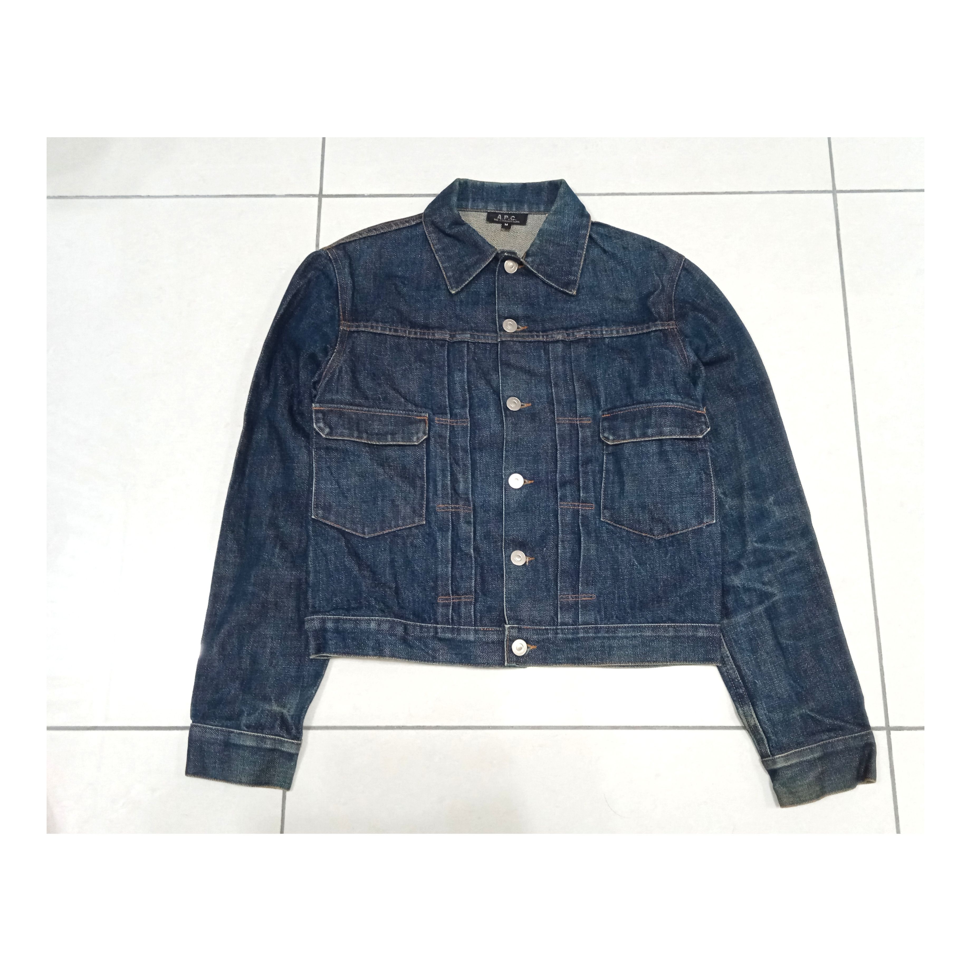 image of A P C x Distressed Denim Type Ii Double-Pocket Denim Jacket, Men's (Size Medium)