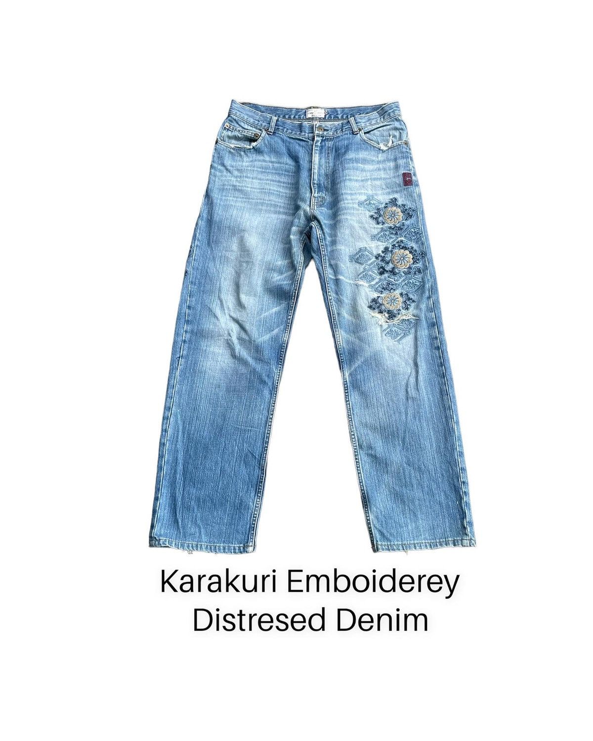 Japanese Brand Karakuri Emboiderey Distresed Denim Size US 34 / EU 50 - 1 Thumbnail