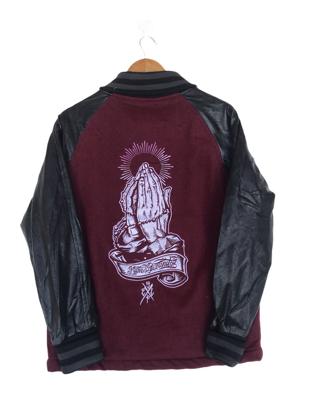 image of Oldvarsitystadium x Varsity Jacket Buddhism Varsity Jacket Paisley Design in Maroon (Size Medium)