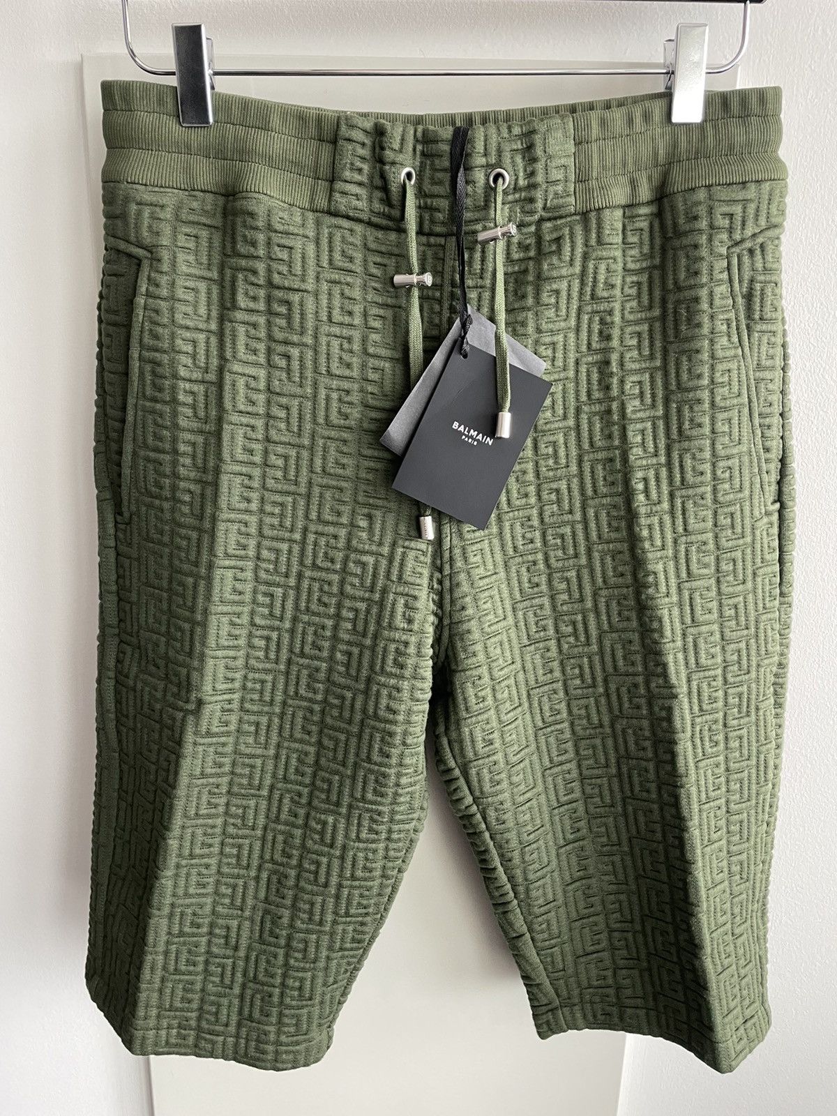 image of Balmain x Pierre Balmain Limited Edition Super Runway Logo Shorts in Green, Men's (Size 31)