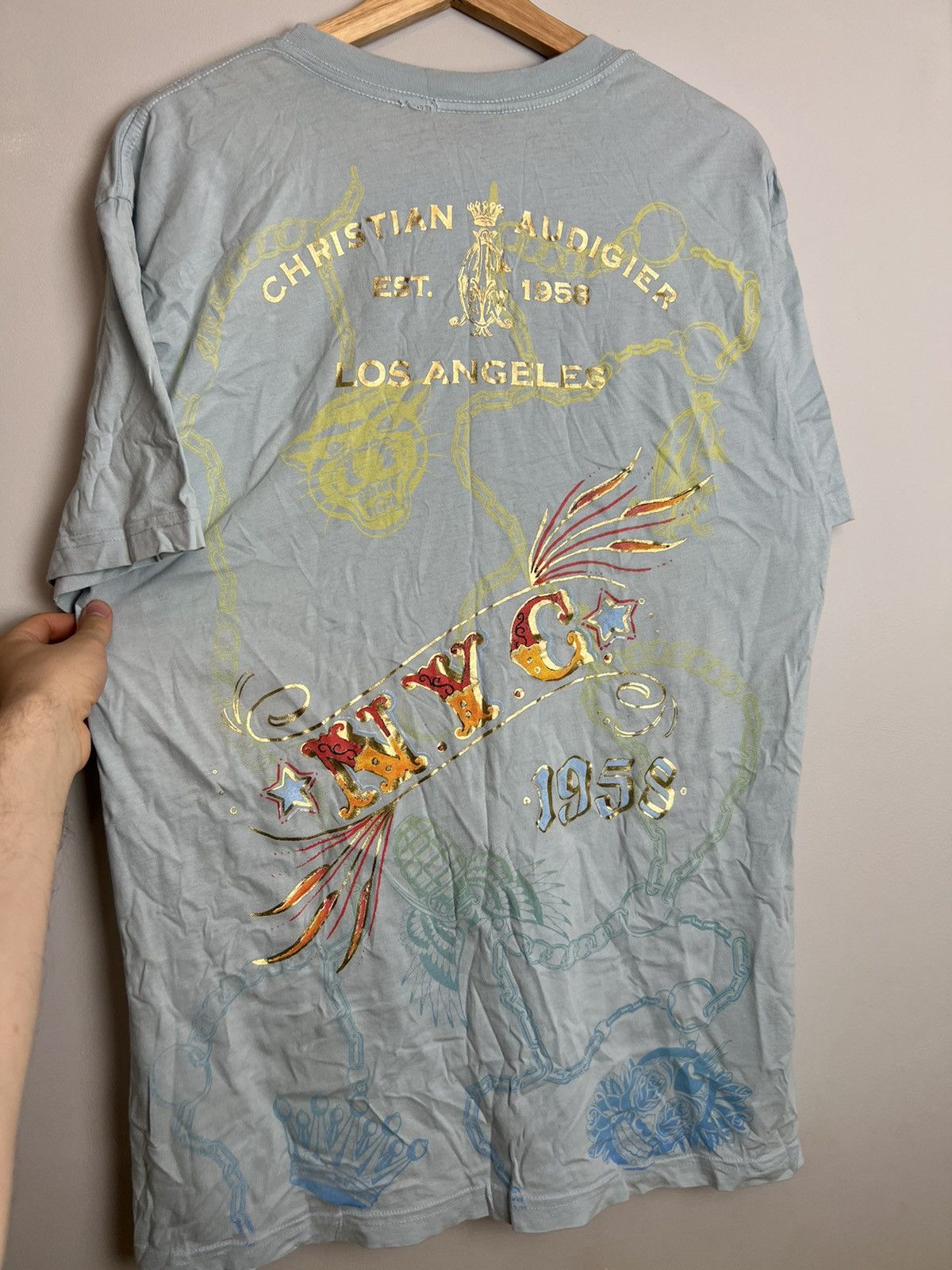 Christian Audigier Rare Vintage Y2K Ed Hardy All Over Print Logo T-Shirt Rare Size US L / EU 52-54 / 3 - 4 Thumbnail