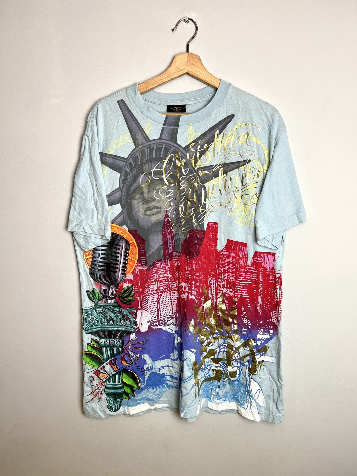 Christian Audigier Rare Vintage Y2K Ed Hardy All Over Print Logo T-Shirt Rare Size US L / EU 52-54 / 3 - 1 Thumbnail