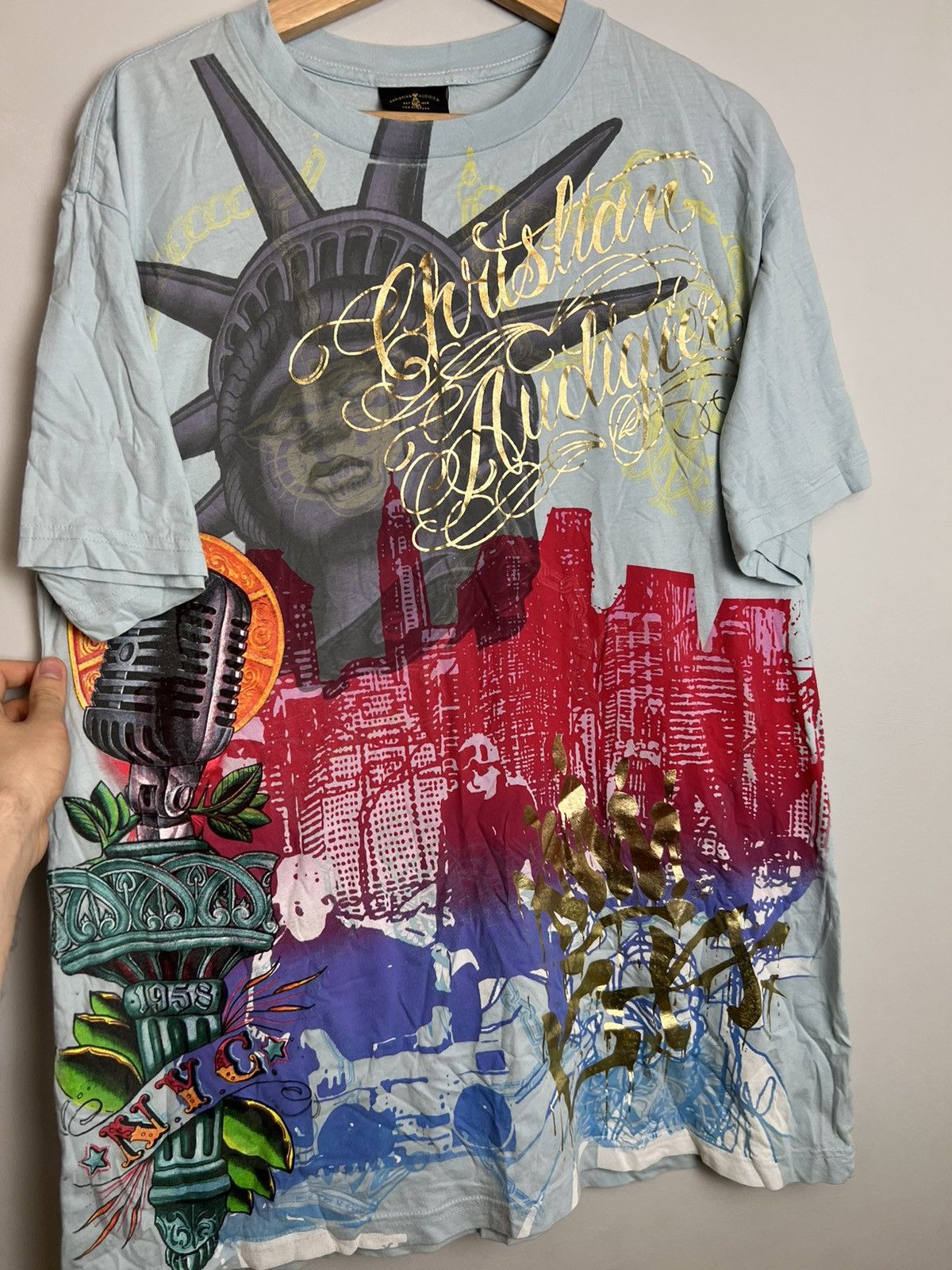 Christian Audigier Rare Vintage Y2K Ed Hardy All Over Print Logo T-Shirt Rare Size US L / EU 52-54 / 3 - 3 Thumbnail