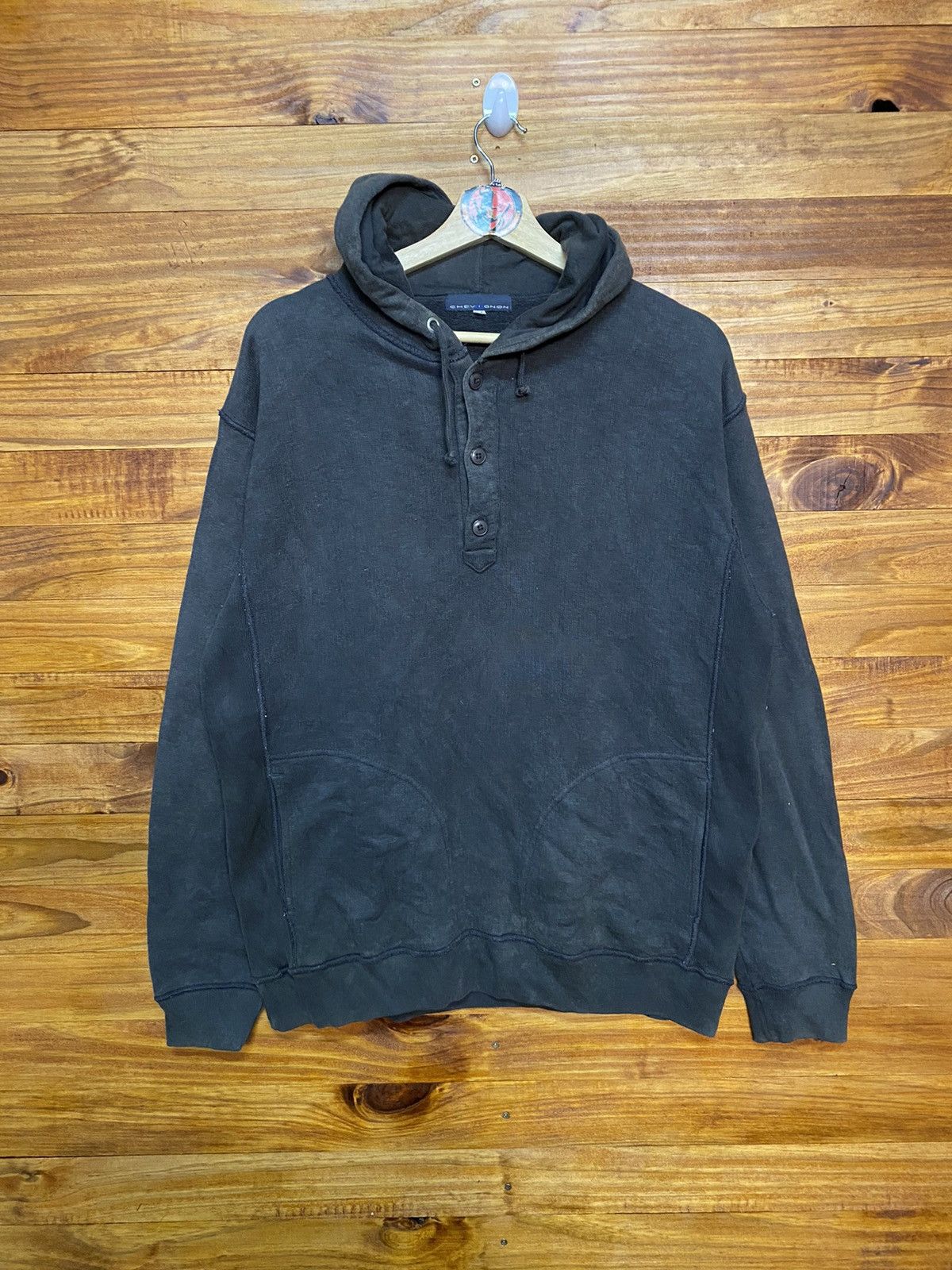 image of Vintage Chevignon Waves Pullover Hoodie Made In Japan in Olive, Men's (Size Medium)