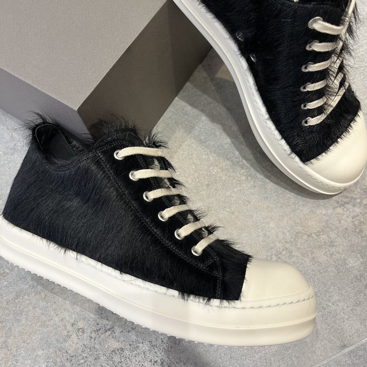 Rick Owens Rick Owens Pony Hair Ramones Low Black | Grailed