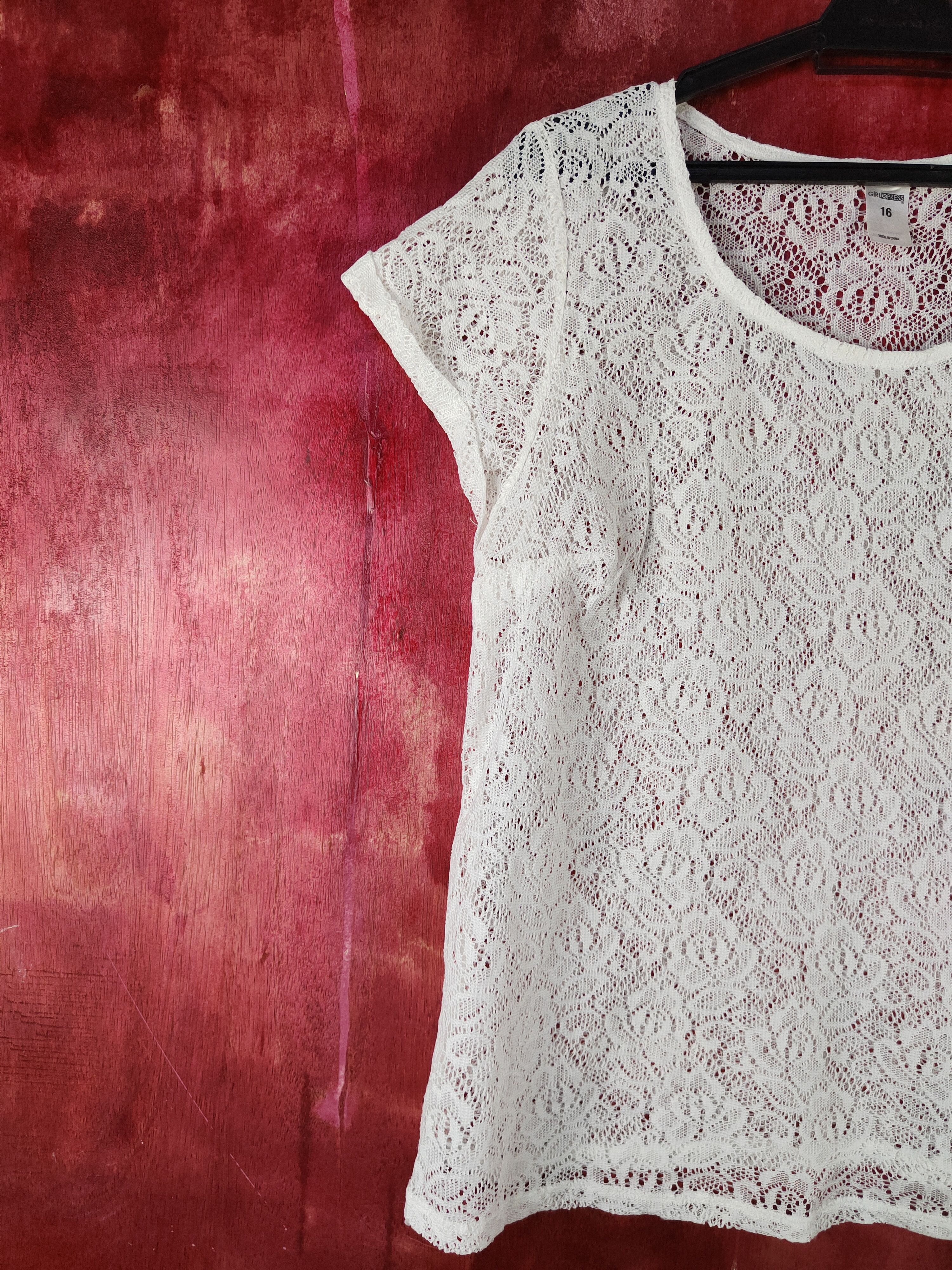 Homespun Knitwear Girl Xpress White Crochet Meshnet Knitwear T-shirt #S1012 Size M / US 6-8 / IT 42-44 - 3 Thumbnail