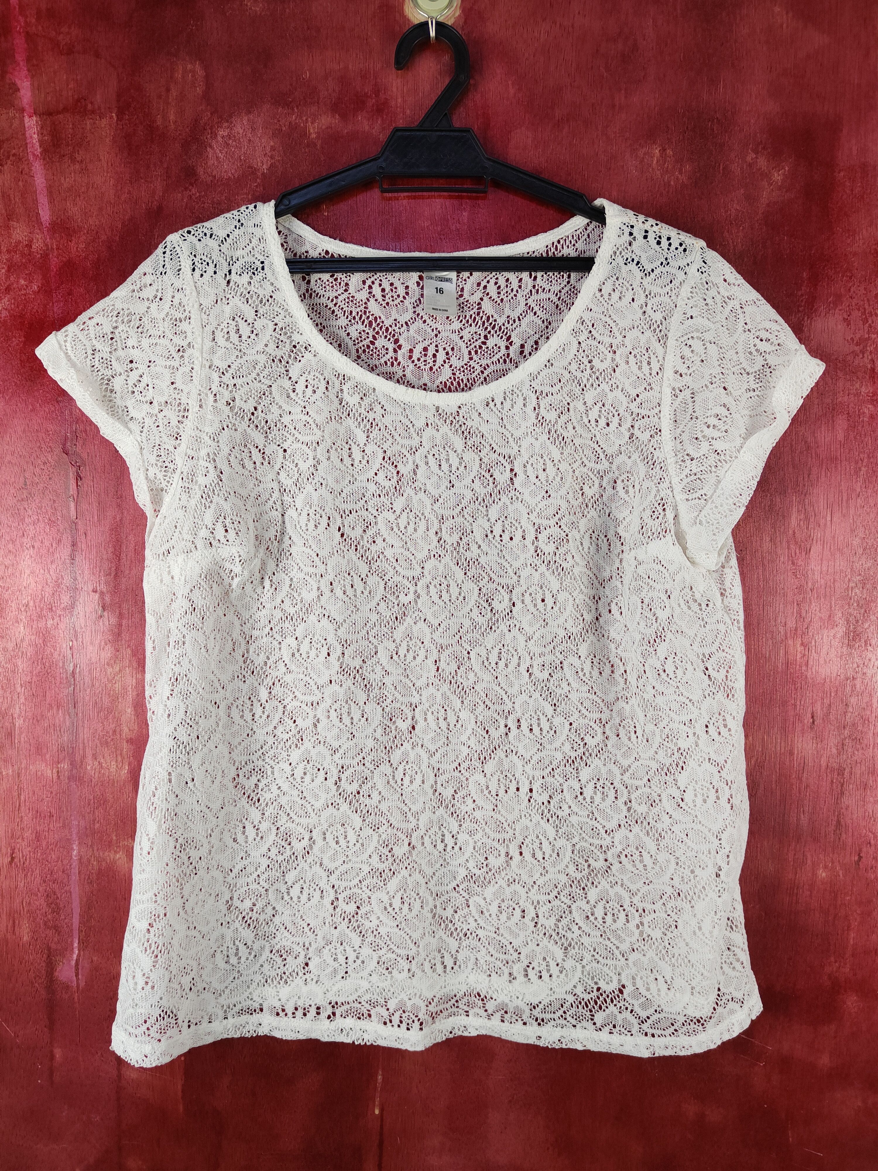 image of Homespun Knitwear Girl Xpress White Crochet Meshnet Knitwear T-Shirt S1012, Women's (Size Medium)