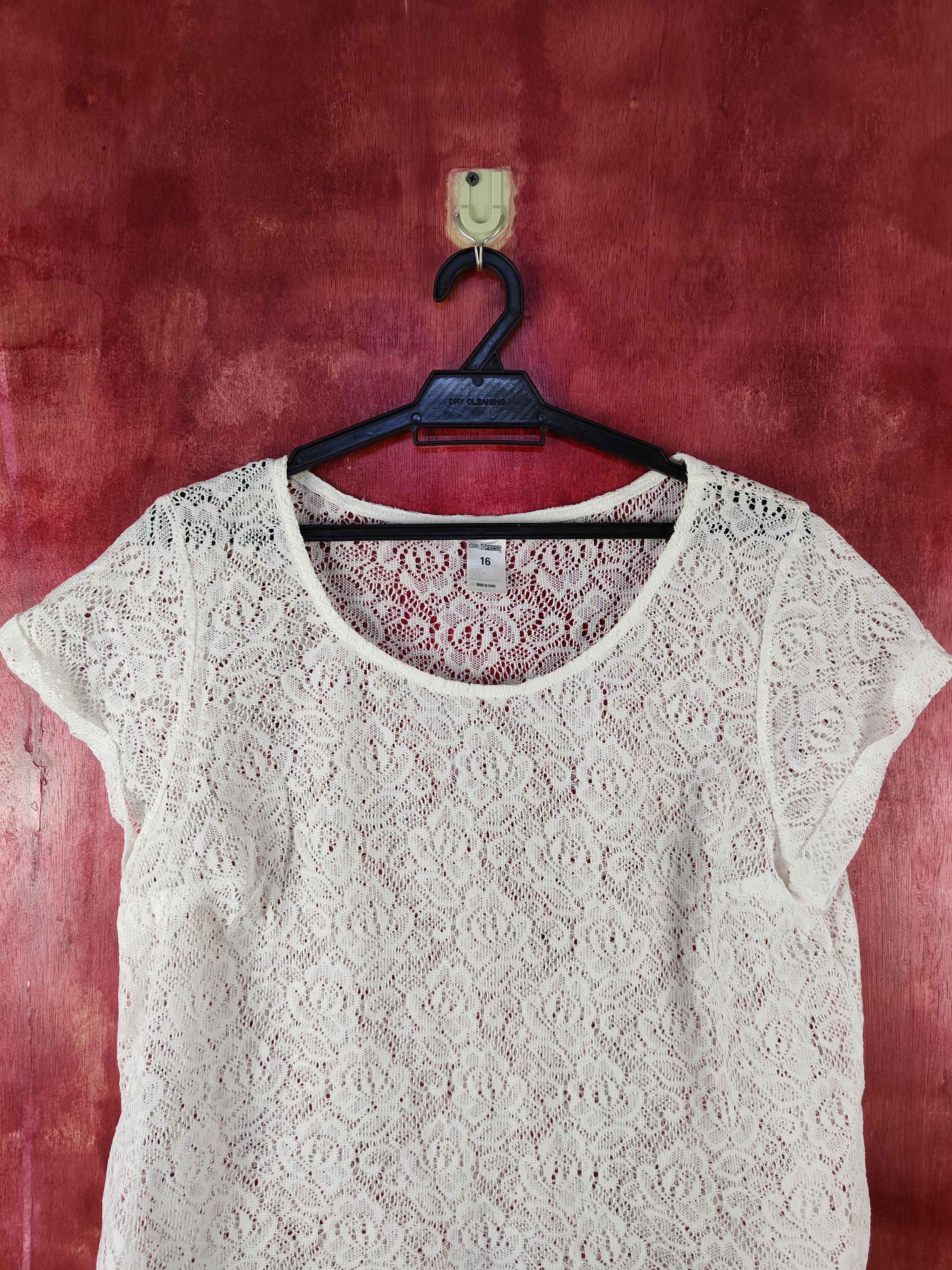 Homespun Knitwear Girl Xpress White Crochet Meshnet Knitwear T-shirt #S1012 Size M / US 6-8 / IT 42-44 - 2 Thumbnail