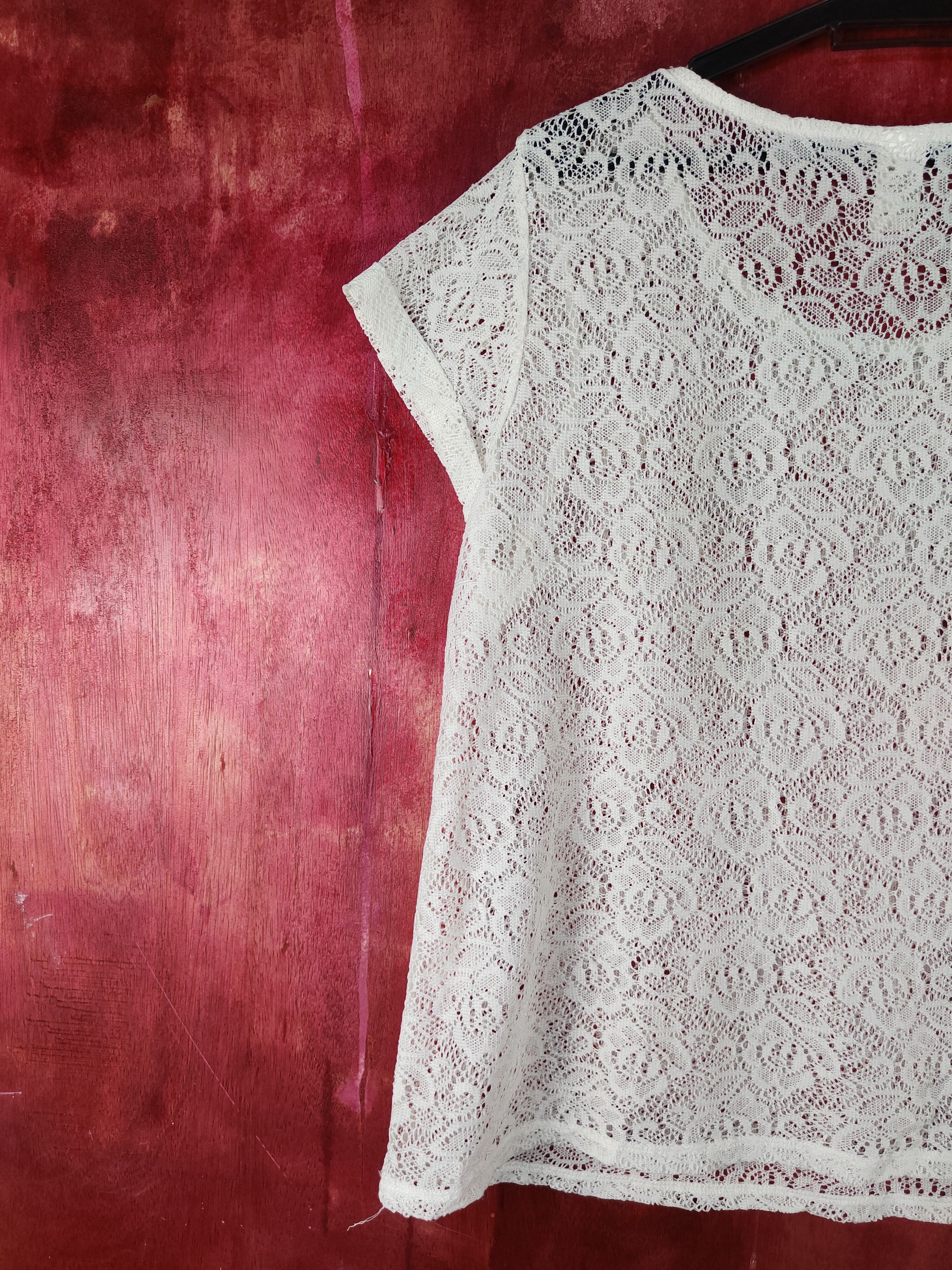 Homespun Knitwear Girl Xpress White Crochet Meshnet Knitwear T-shirt #S1012 Size M / US 6-8 / IT 42-44 - 6 Thumbnail