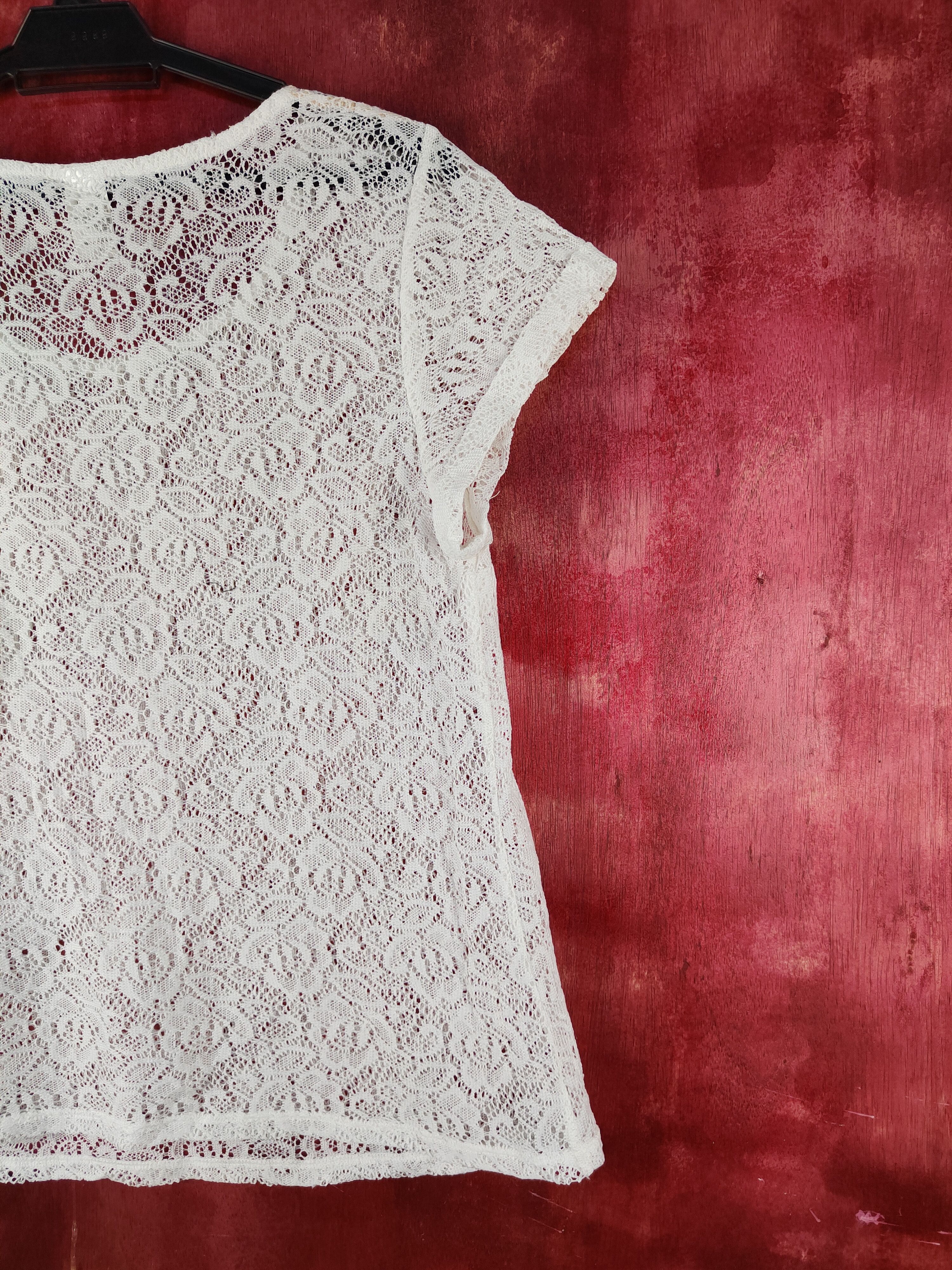 Homespun Knitwear Girl Xpress White Crochet Meshnet Knitwear T-shirt #S1012 Size M / US 6-8 / IT 42-44 - 7 Thumbnail