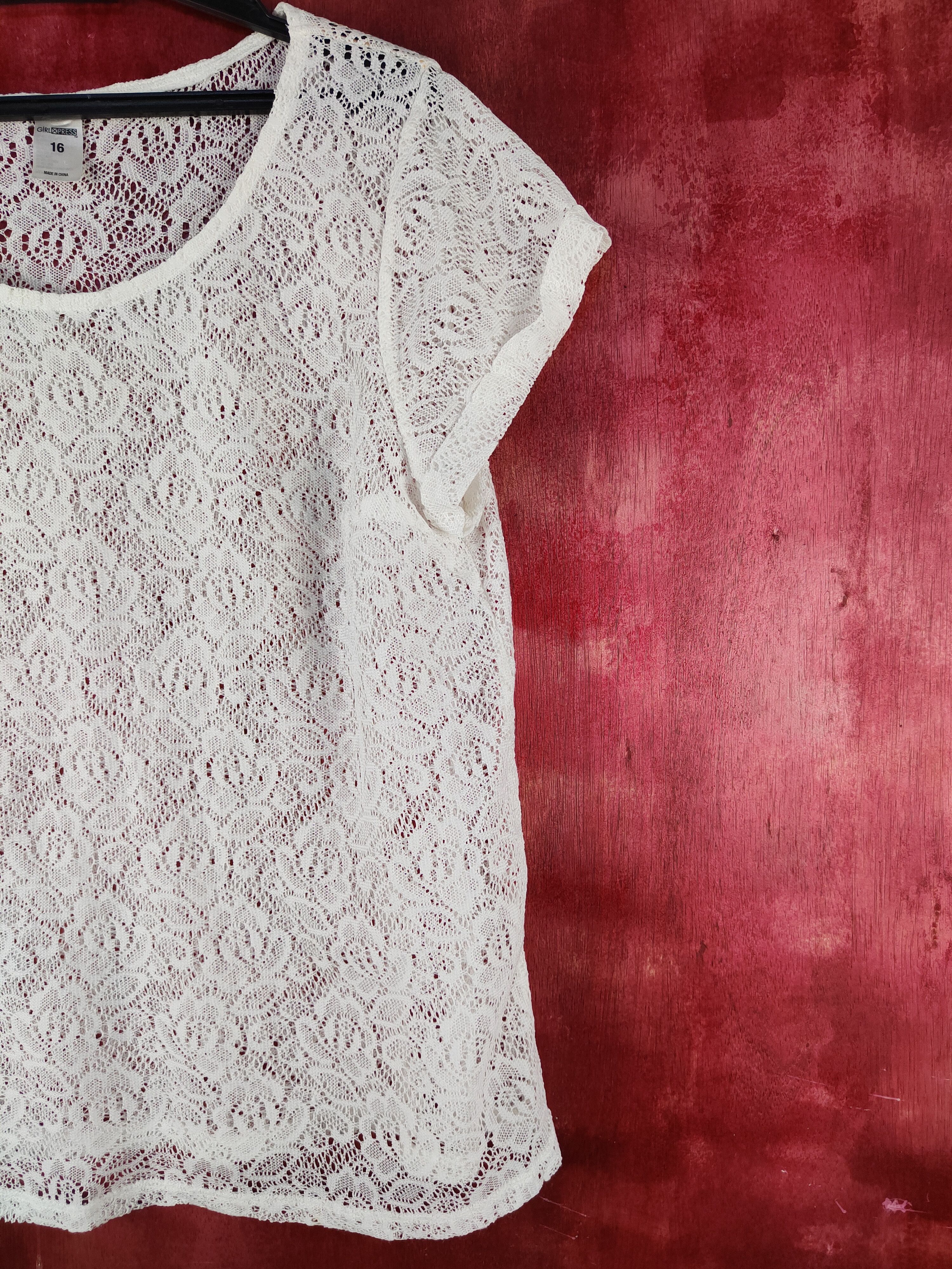 Homespun Knitwear Girl Xpress White Crochet Meshnet Knitwear T-shirt #S1012 Size M / US 6-8 / IT 42-44 - 4 Thumbnail