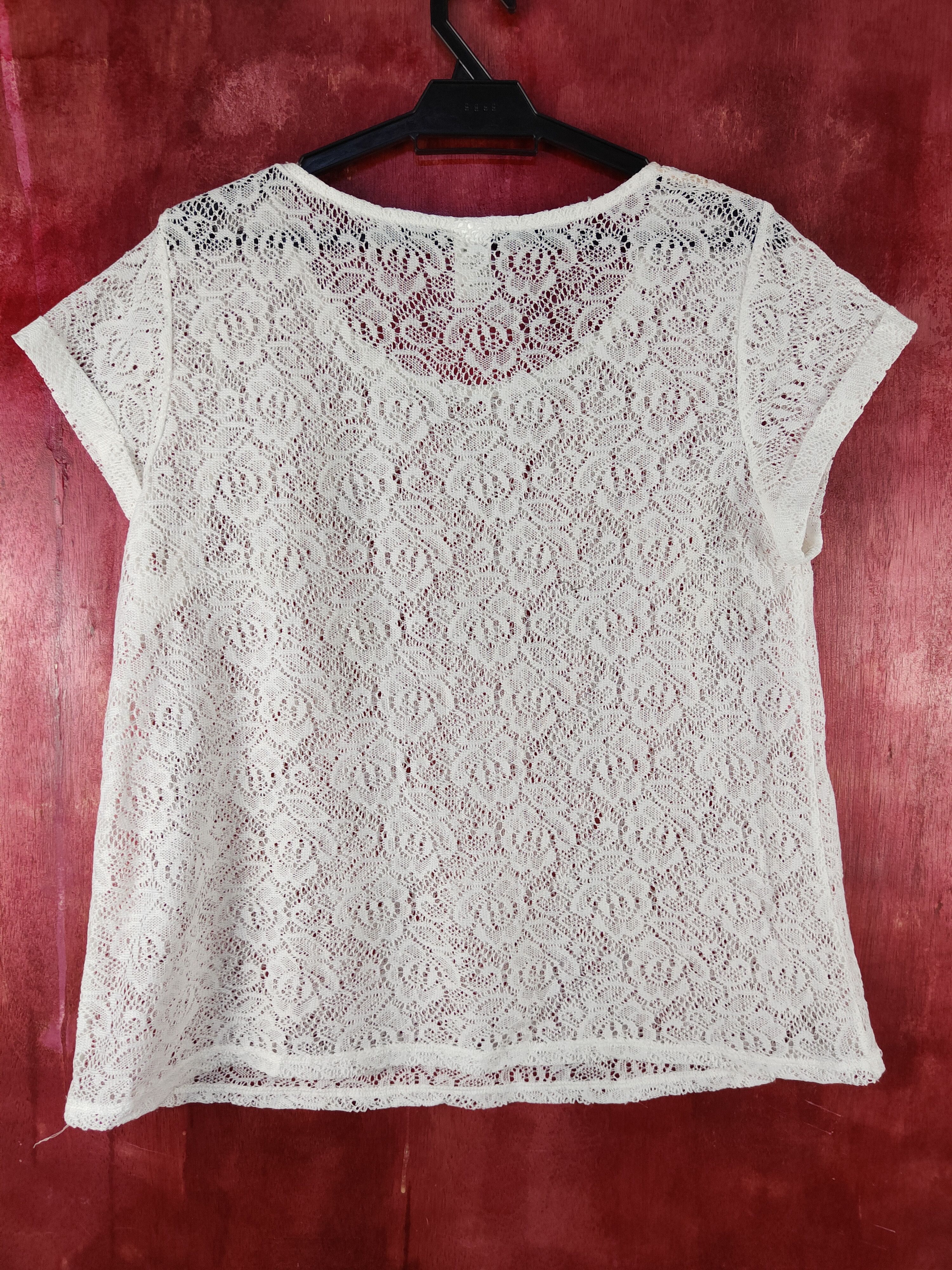 Homespun Knitwear Girl Xpress White Crochet Meshnet Knitwear T-shirt #S1012 Size M / US 6-8 / IT 42-44 - 5 Thumbnail