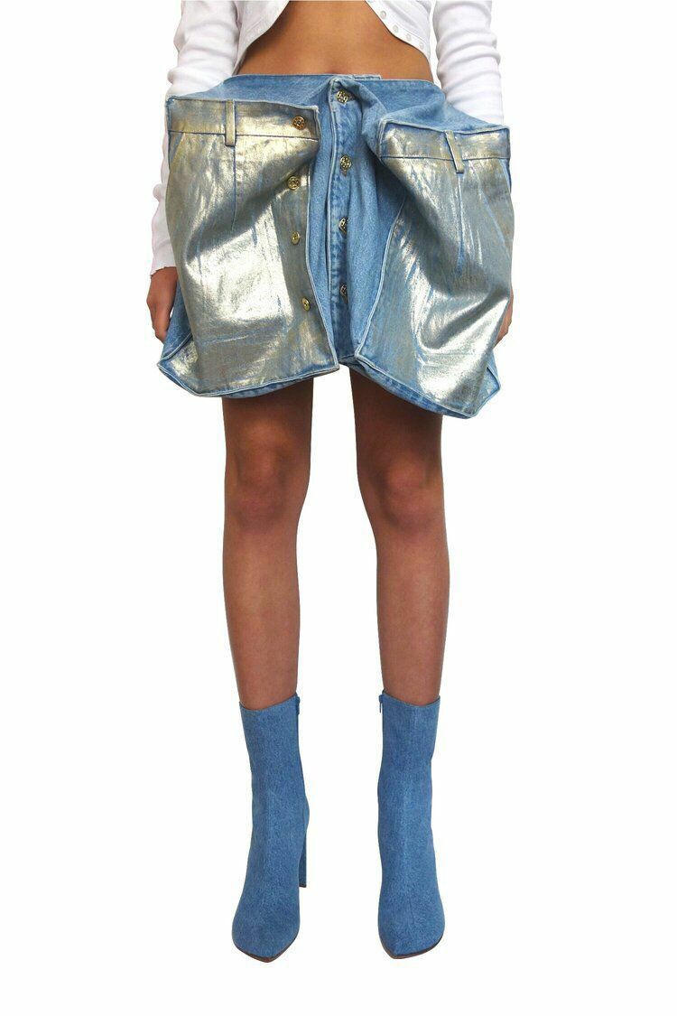 Y/Project Metallic Denim Skirt Size 25" / US 0 / IT 36 - 1 Thumbnail
